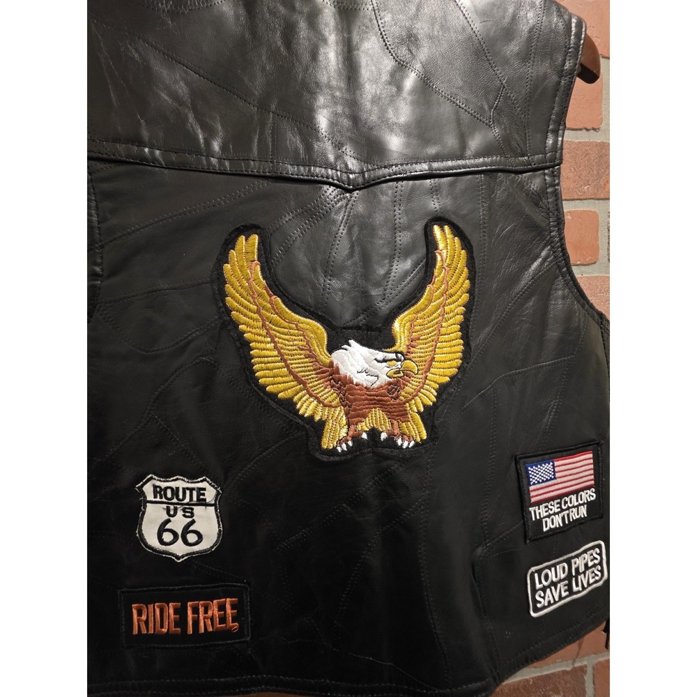 Diamond Plate Buffalo Leather Biker Motorcycle Vest Large  Patches.        Sku 3 - Picture 11 of 14